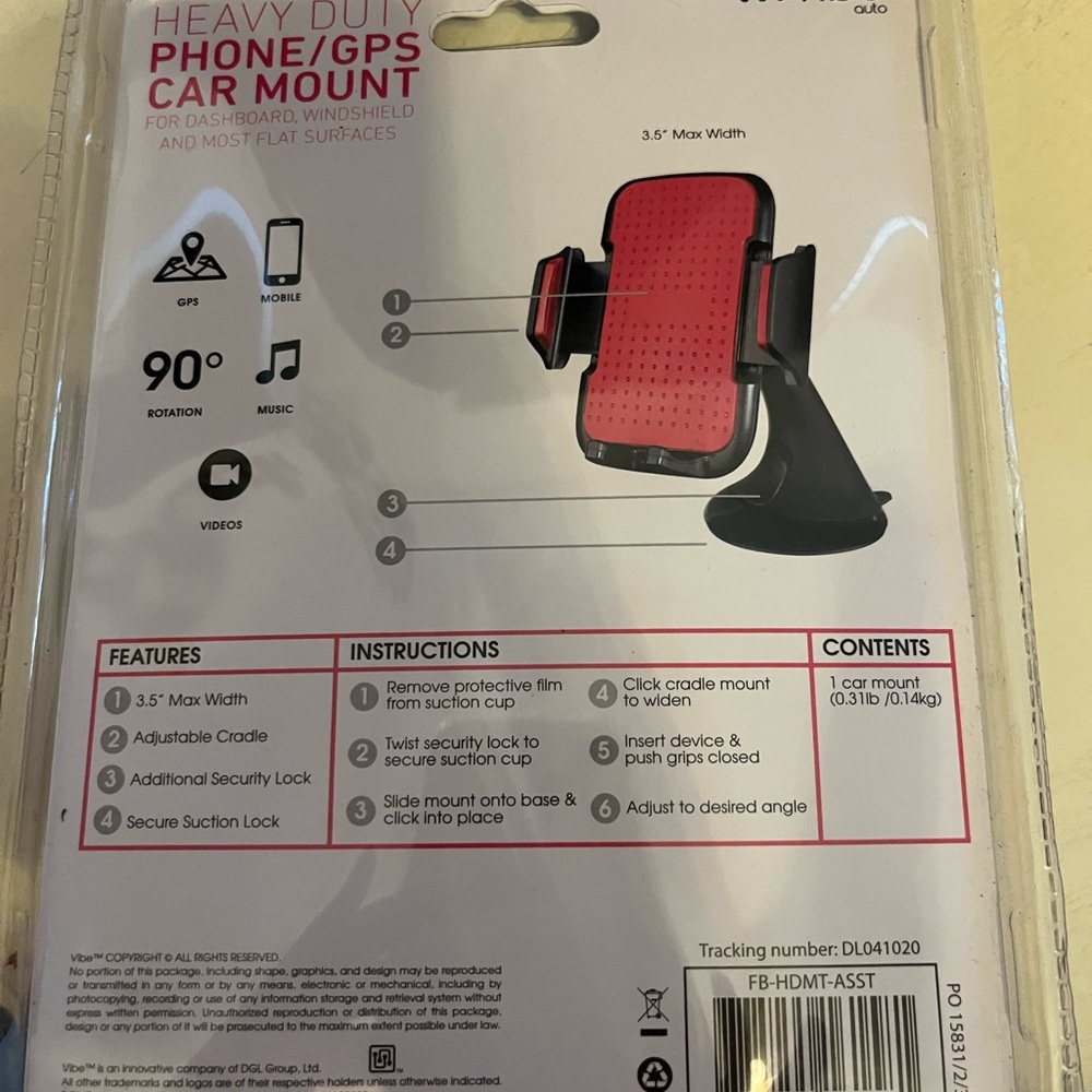 Vibe Heavy Duty Phone GPS Car Mount!! BNIB!!3 1/5 Max Width Adjustable Cradle